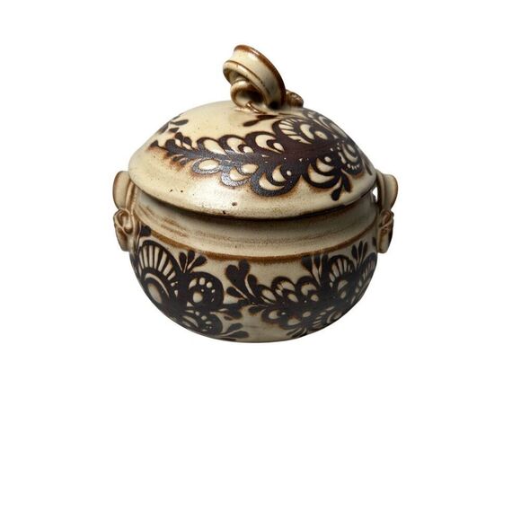 Hamilton Vtg 1989 Glazed Pottery brown & tan Botanical Motif #M-1846 - Picture 3 of 10